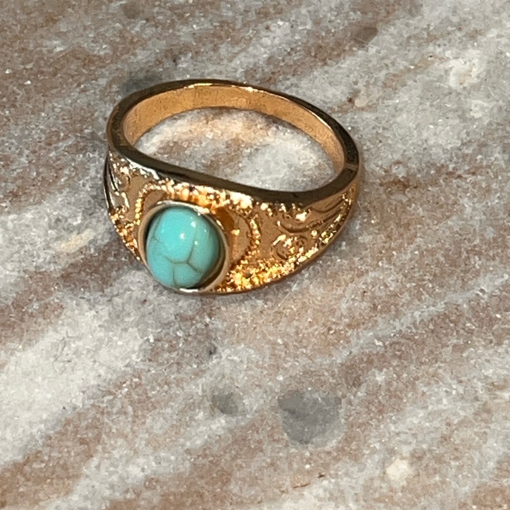 Gold tone and Turquoise Ring